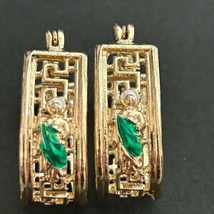 18K Gold Filled Saint Jude Greek Key Hoop Earrings | Religious Medallion Hoops